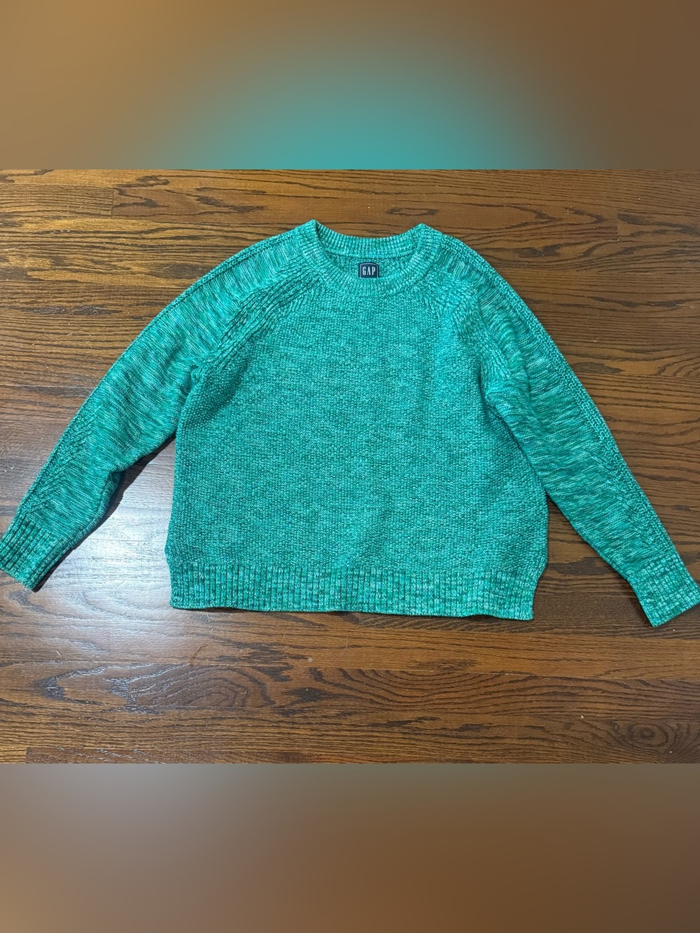 GAP Women's Marled Green 100% Cotton Crewneck Sweater Sz Med
